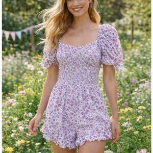 Winston White Anthropologie Floral Ruffle Romper Size M Spring Feminine NWOT